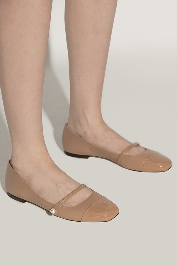JIMMY CHOO エリサハレエフラット ELISAFLATPTZ BISCUIT Elisa embellished leather ballet flats in white - Jimmy Choo